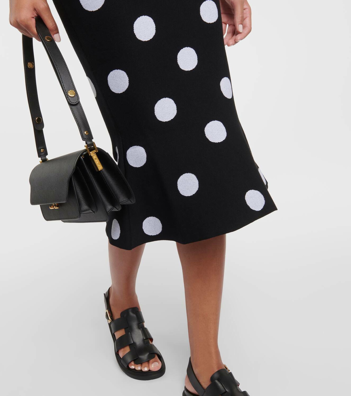 マルニ コットンPolka Dotフ―ディー ブラック Marni Polka-dot jacquard midi dress Marni