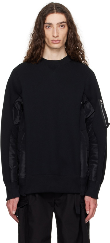 Photo: sacai Black Sponge Sweat & Nylon Twill Sweatshirt
