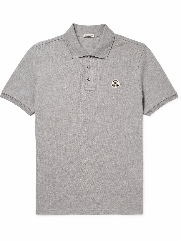 Photo: Moncler - Logo-Appliquéd Cotton-Piqué Polo Shirt - Gray