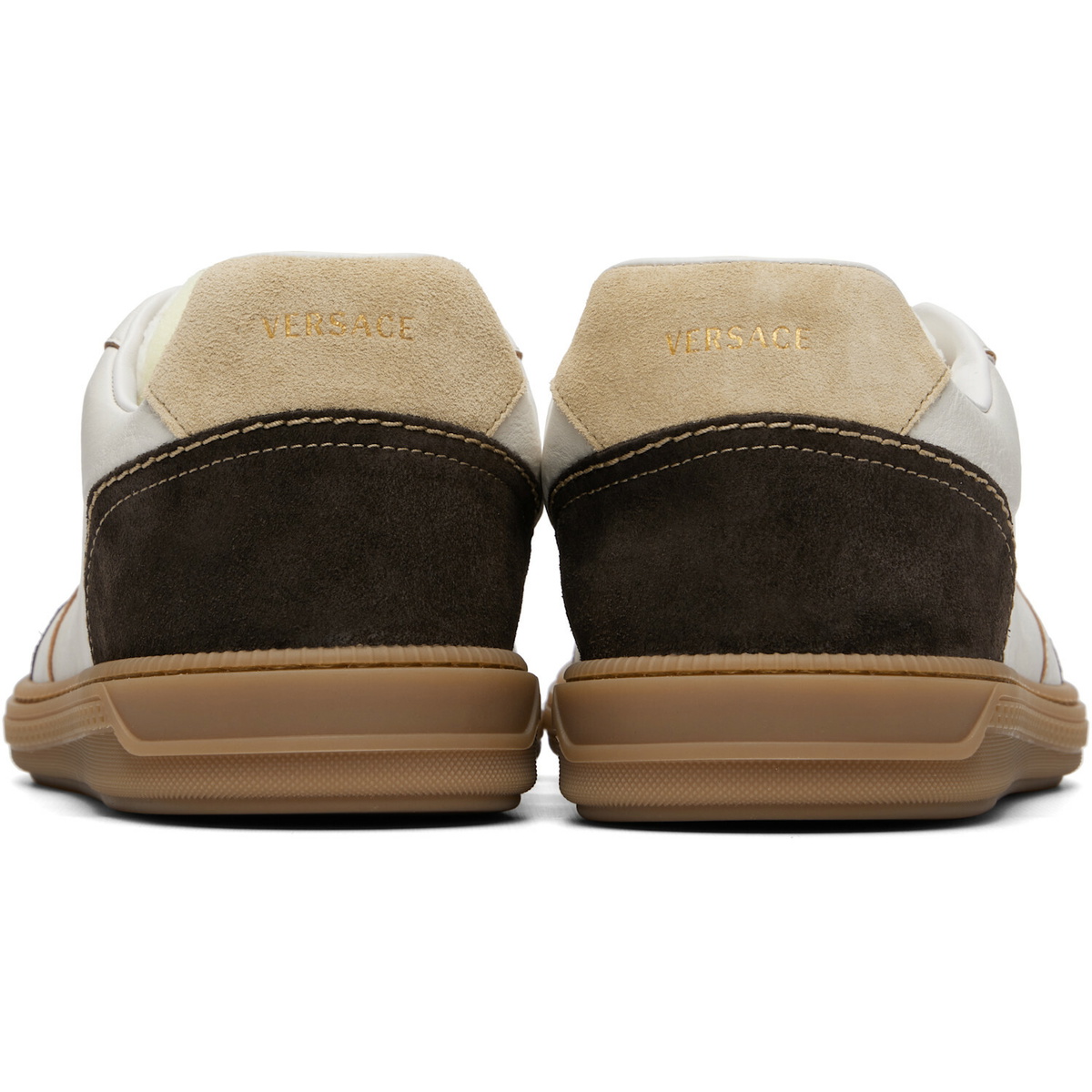 Versace Brown & White Greca Court Nappa & Suede Sneakers