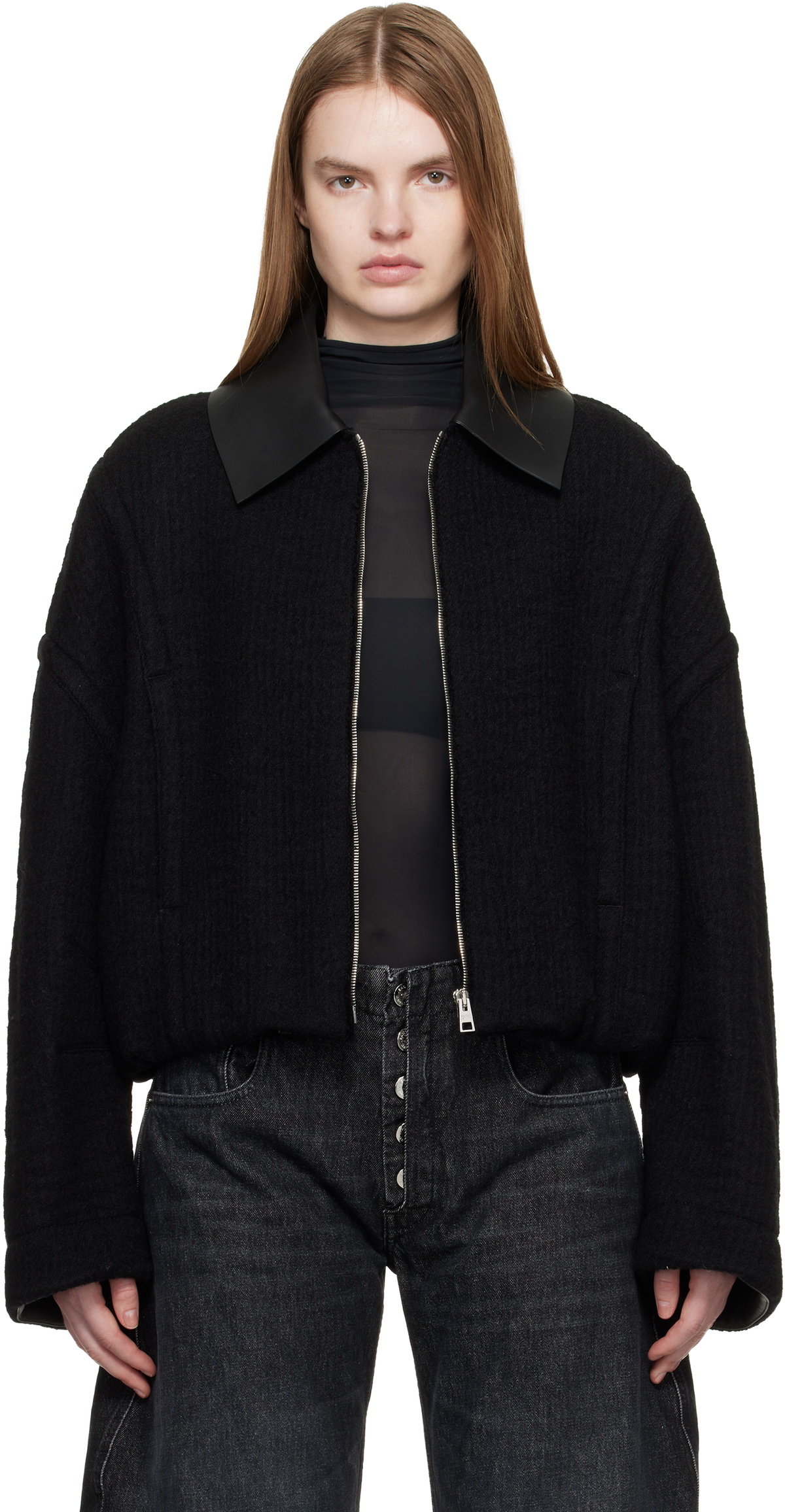 Jean Paul Gaultier Black Heavy Wool Bomber Jacket