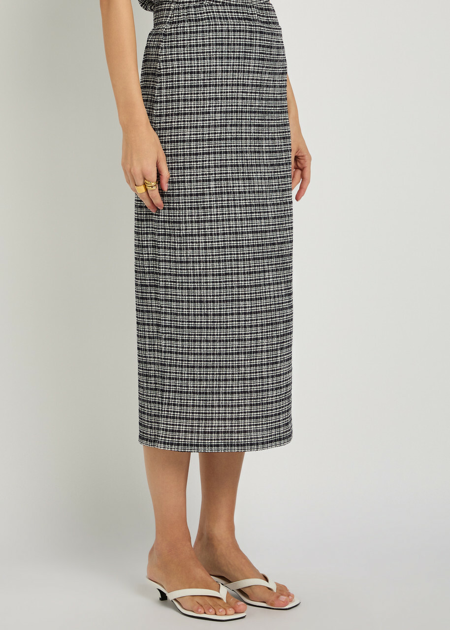 Vince Striped Shirred Midi Skirt Stripe