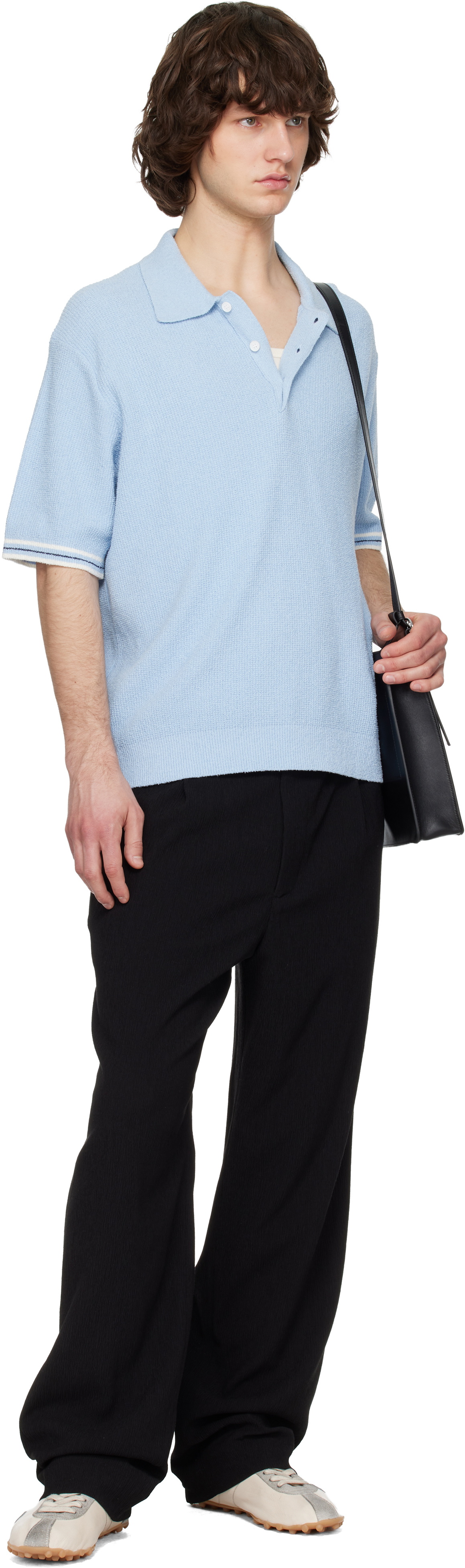 Solid Homme Blue Collared Short-Sleeve Terry Knit Polo