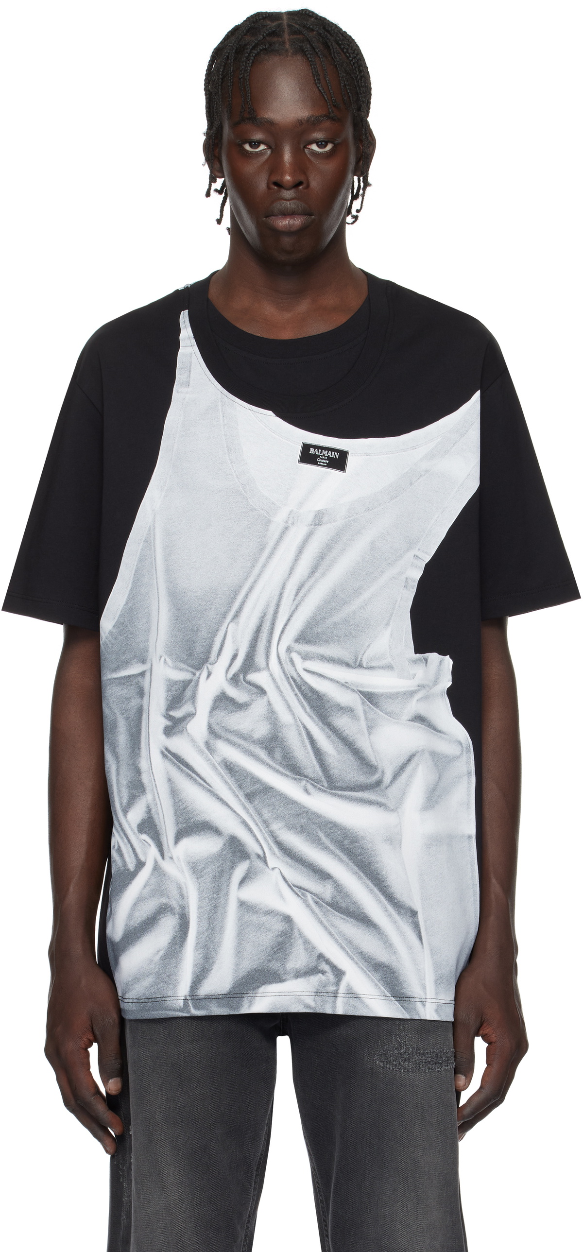 Balmain Black Tank Top Print T-shirt