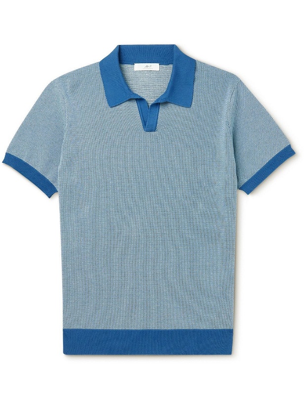 Photo: Mr P. - Honeycomb-Knit Organic Cotton Polo Shirt - Blue