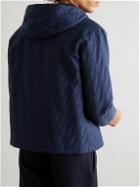 Fendi - K-Way Baguette Monogrammed Cotton-Blend Hooded Bomber Jacket - Blue