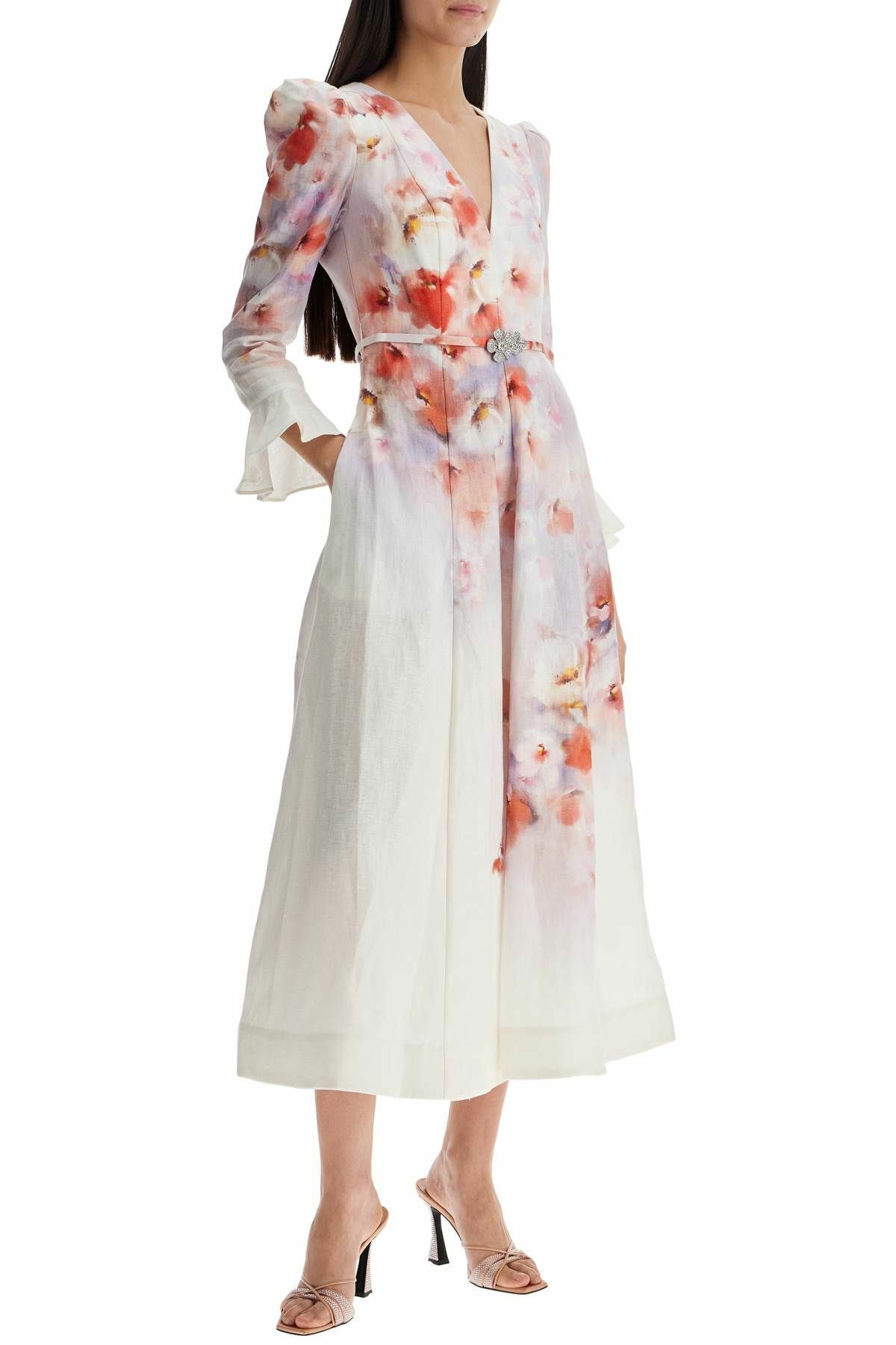 ZIMMERMANN white floral linen midi dress ciara White Zimmermann