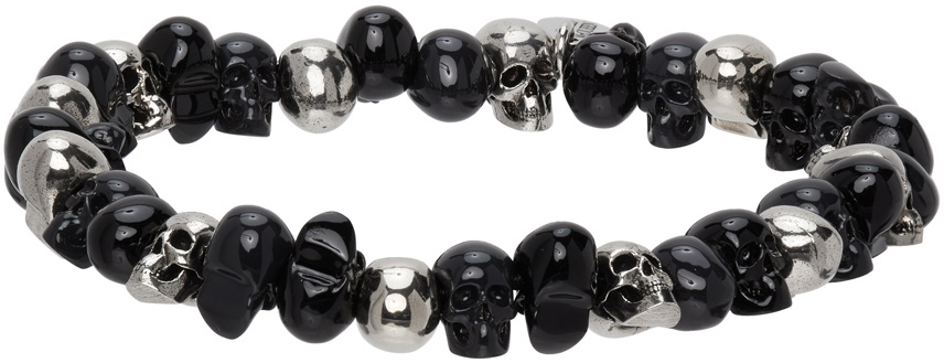 【関税&送料込】Alexander Mcqueen Skull Bracelet With Black Alexander McQueen Black & Silver Beaded Skull Bracelet