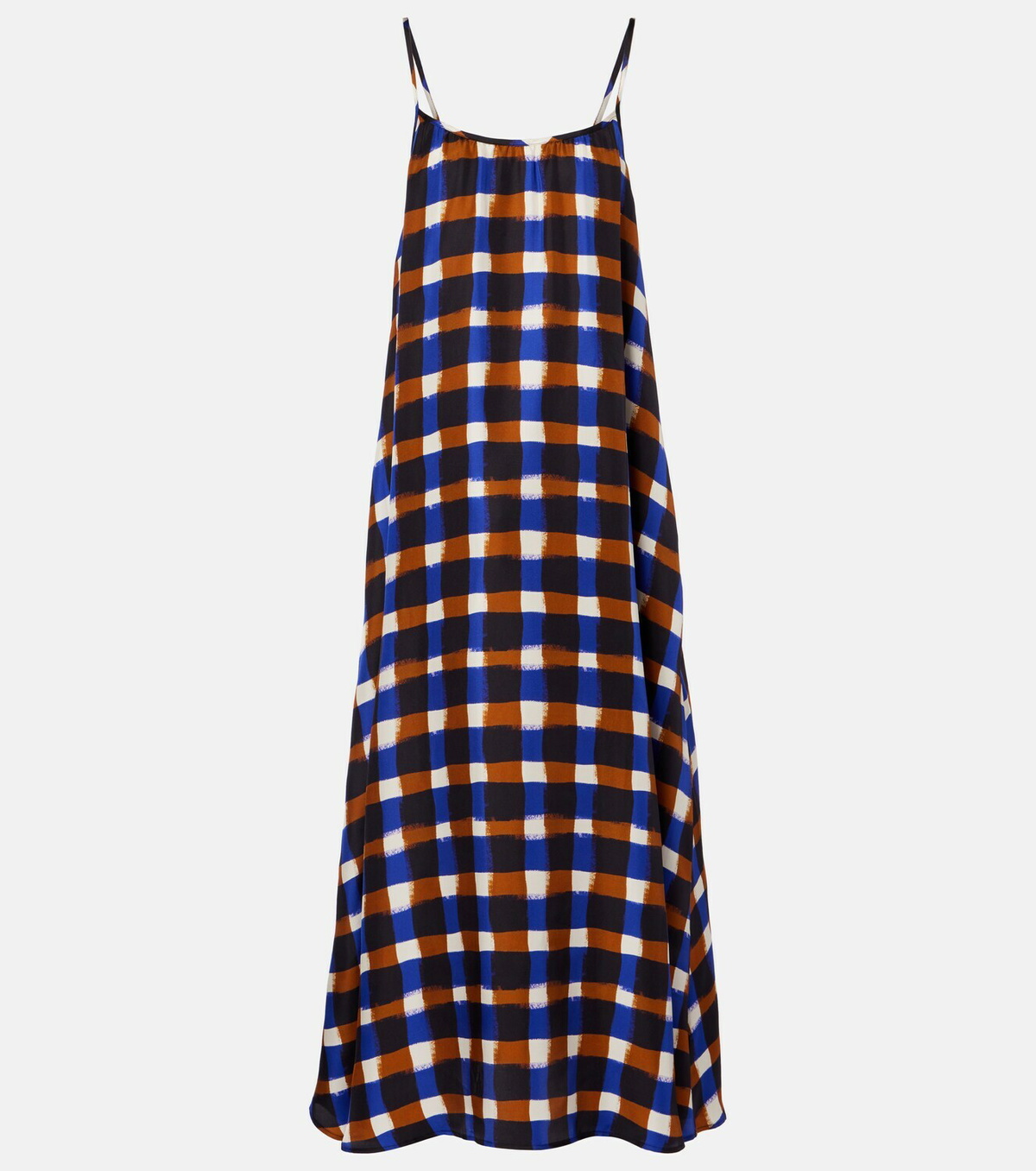 Asceno Napoli checked silk twill maxi dress