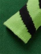 The Elder Statesman - Bouclé-Trimmed Intarsia Cashmere Zip-Up Sweater - Green