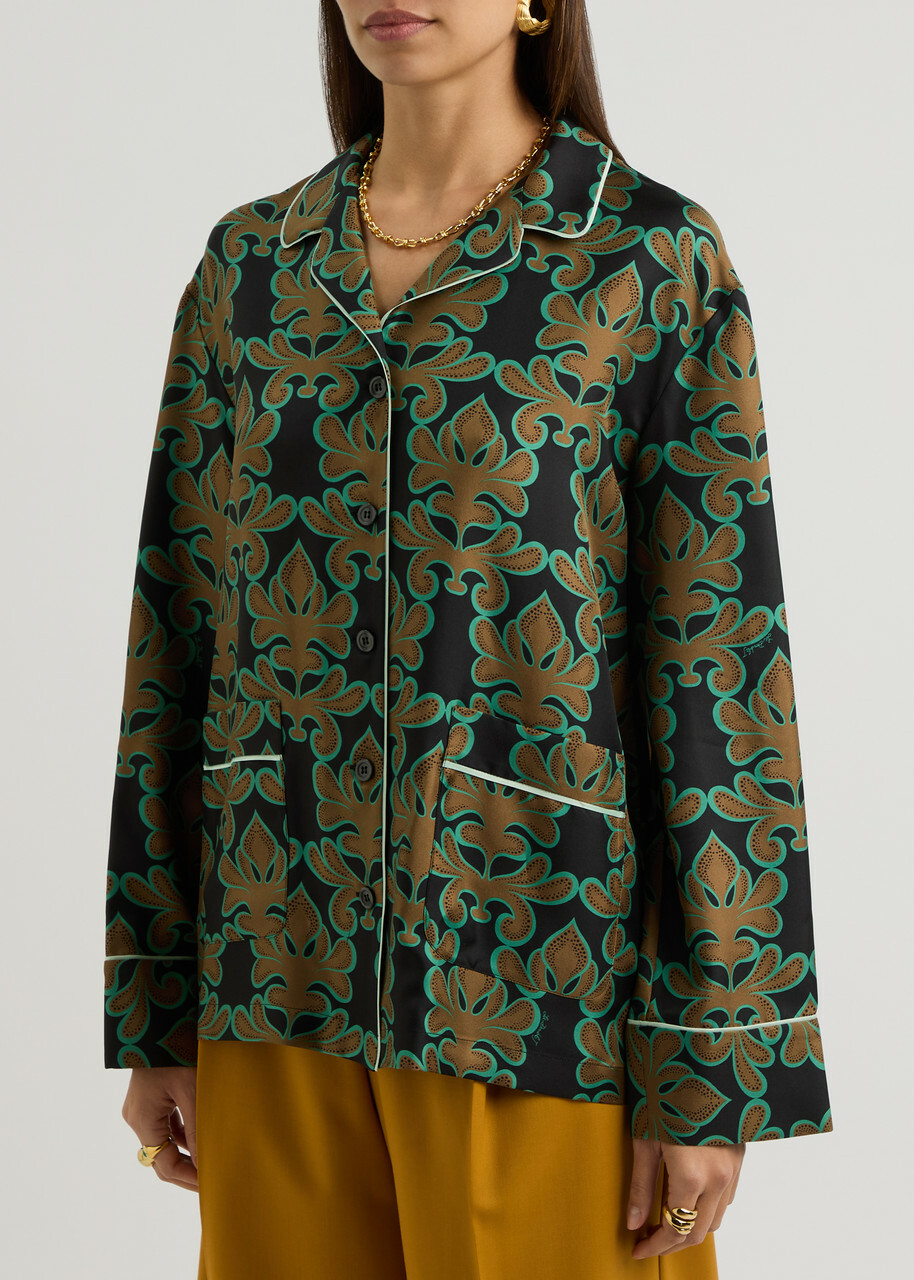 LA Double J Pajama Printed Silk-satin Shirt Multicoloured
