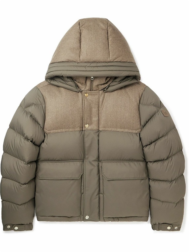 Photo: Moncler - Mussala Logo-Appliquéd Flannel and Quilted Shell Down Hooded Jacket - Neutrals