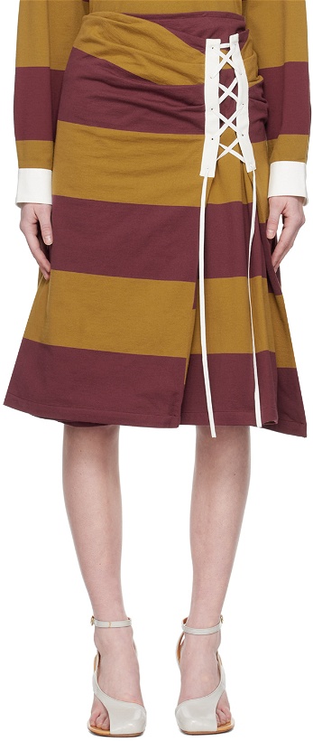 Photo: Dries Van Noten Burgundy & Brown Lace-Up Skirt
