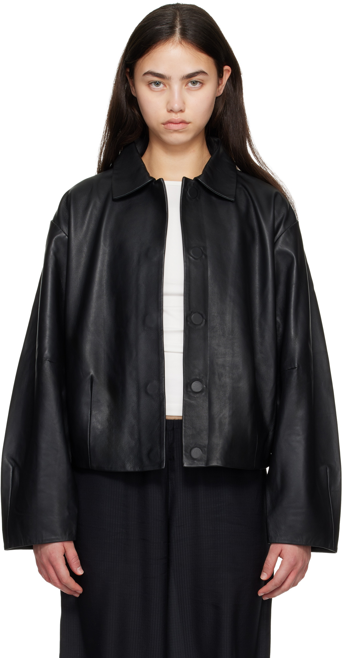 St. Agni Black Cocoon Leather Jacket
