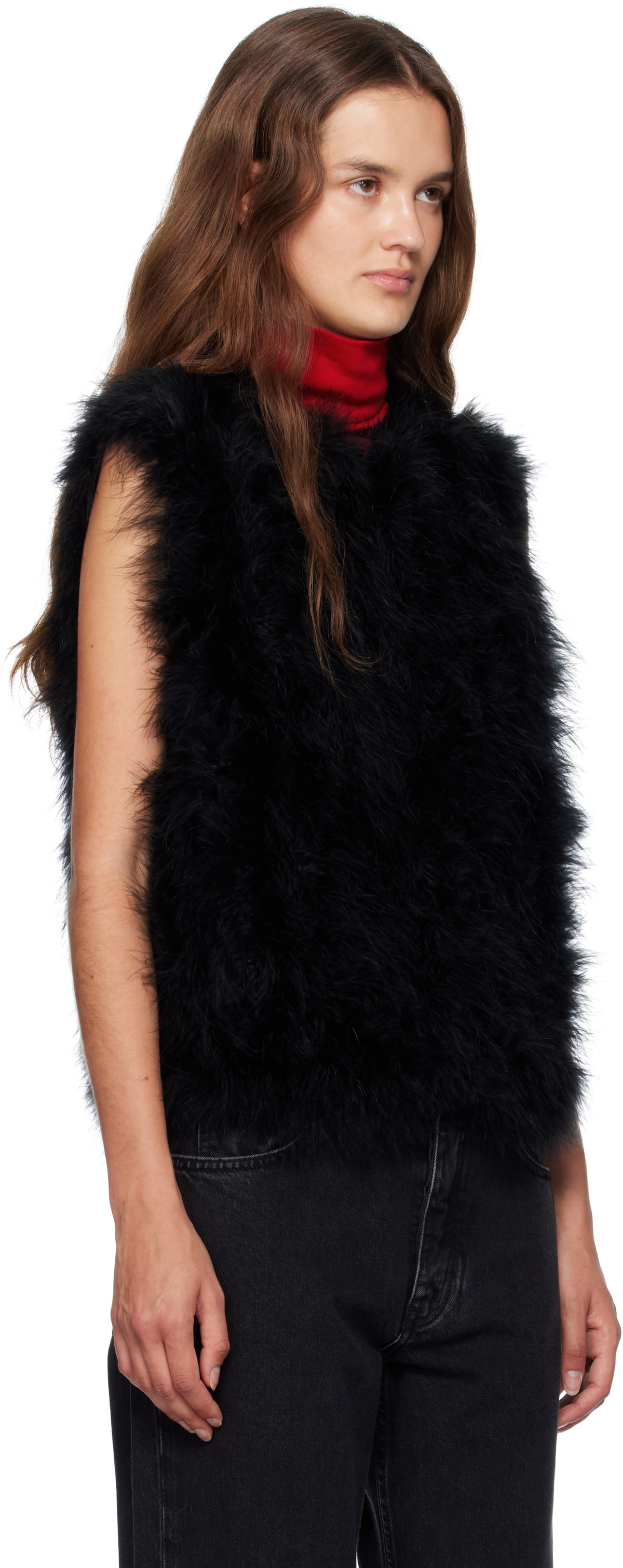 Yves Salomon Black Cropped Feather Vest