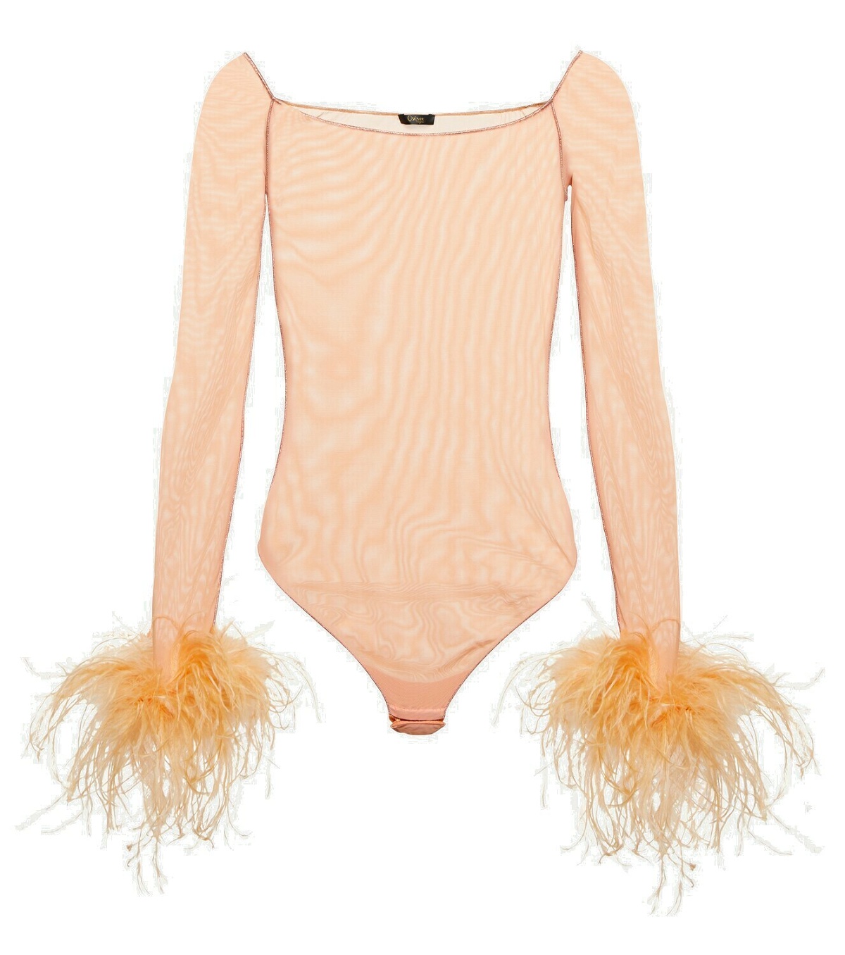 Photo: Oseree - Feather-trimmed mesh bodysuit