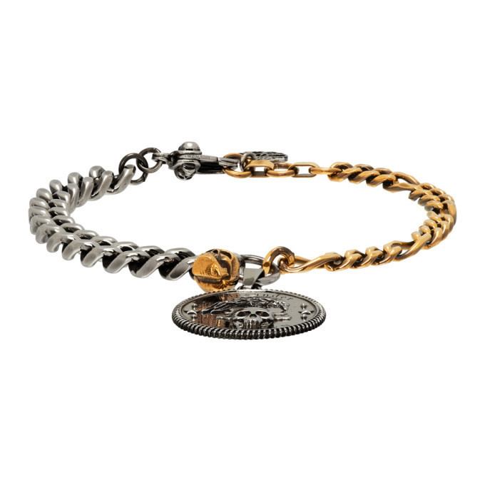 Photo: Alexander McQueen Silver and Gold Crow and Skull Chain Bracelet