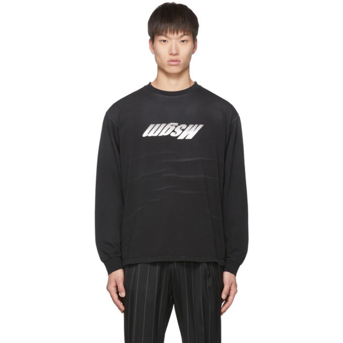 Photo: MSGM Black Upside Down Logo Long Sleeve T-Shirt