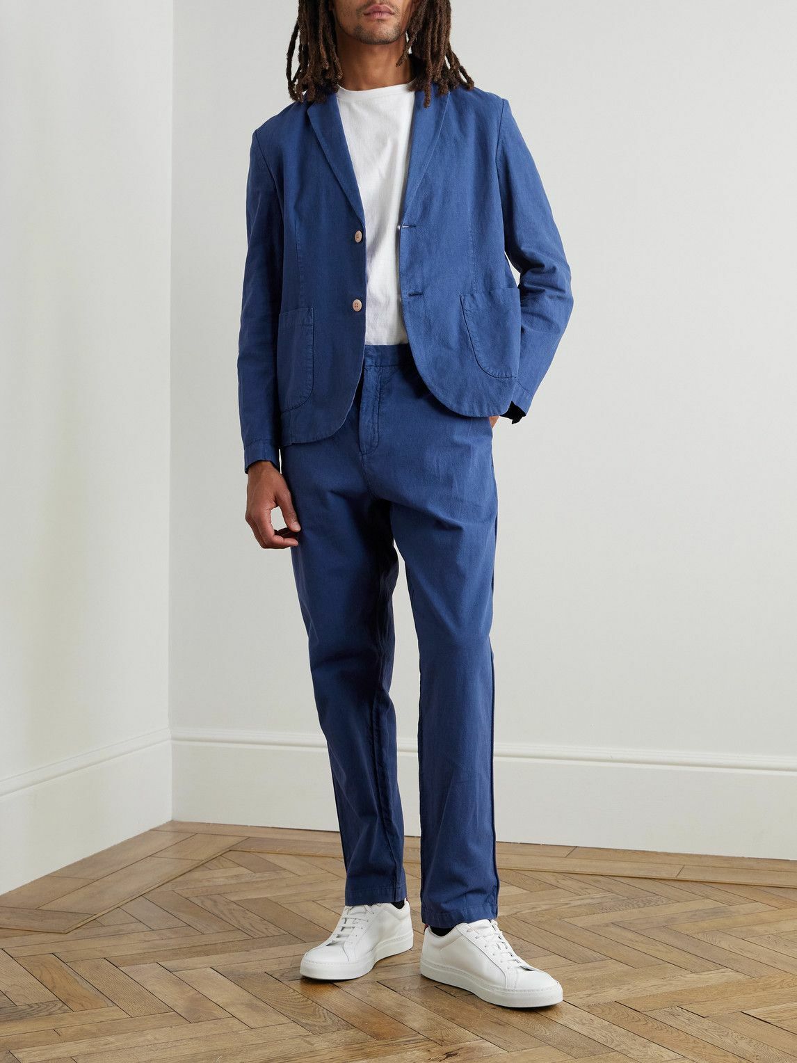 Folk - Straight-Leg Linen and Cotton-Blend Suit Trousers - Blue