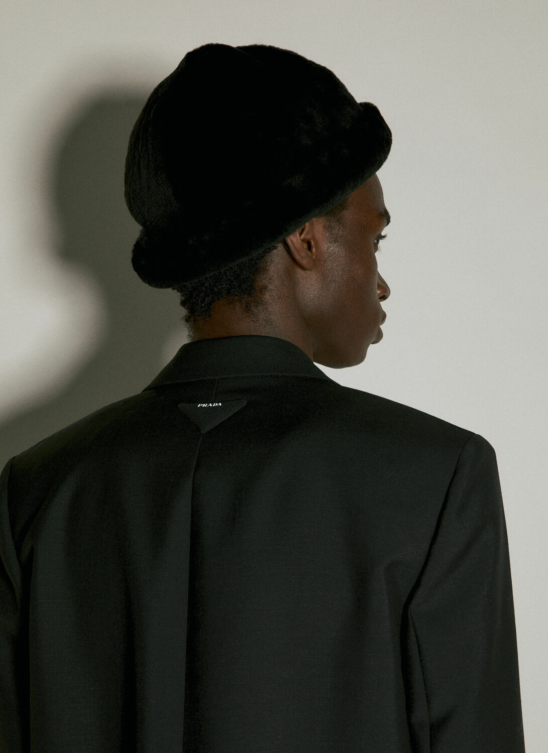 Prada Logo Plaque Shearling Hat