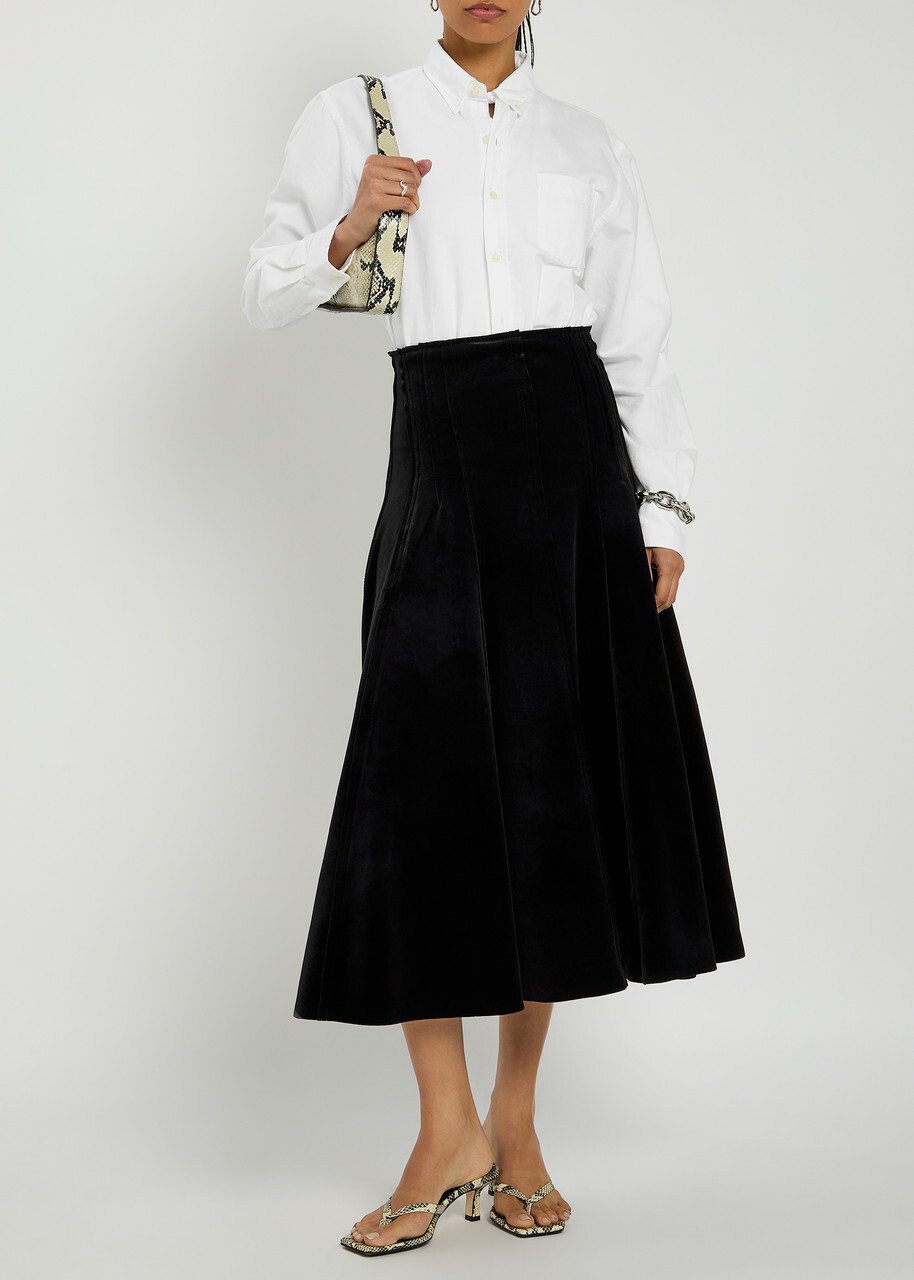Norma Kamali Grace Velvet Midi Skirt Black