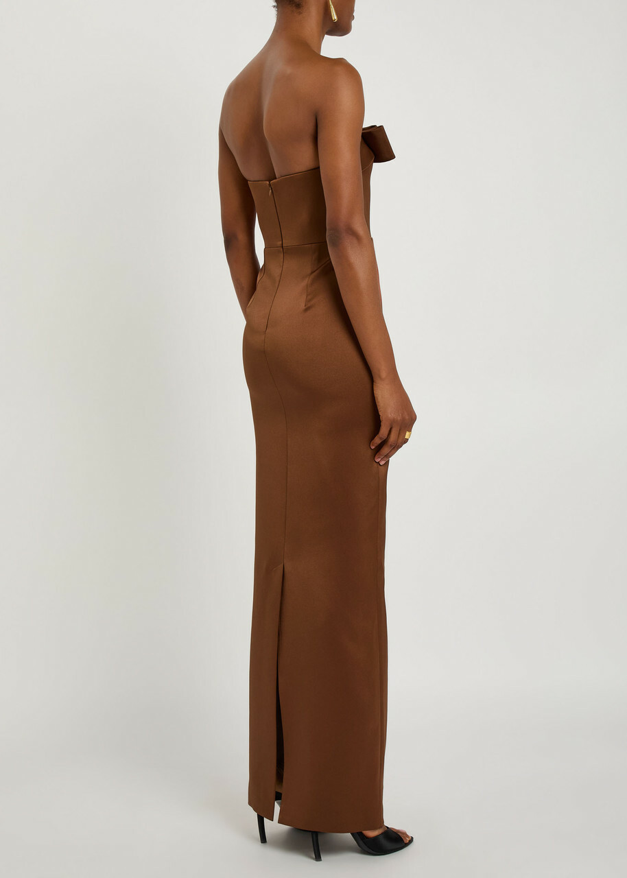 The New Arrivals Ilkyaz Ozel Sisu Strapless Satin Maxi Dress Brown