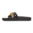 Moschino Black and Gold Logo Pool Slides