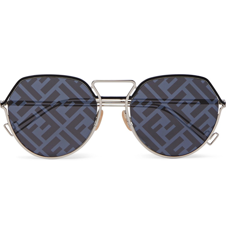Photo: Fendi - Round-Frame Logo-Print Silver-Tone Sunglasses - Silver