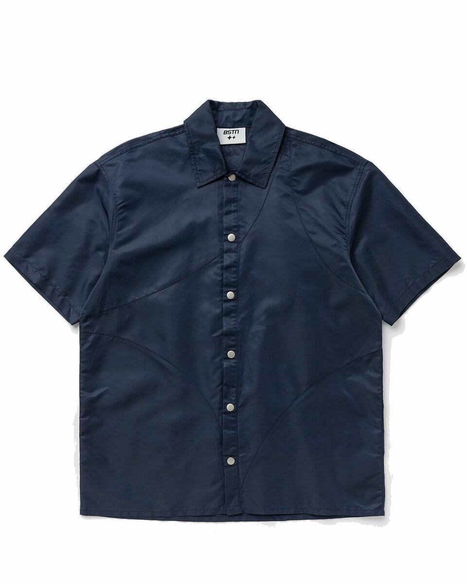 Photo: Bstn Brand Nylon Shortsleeve Shirt Blue - Mens - Shortsleeves