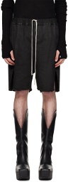 Rick Owens Black Waxed Denim Shorts