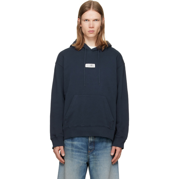 Photo: MM6 Maison Margiela Navy Unbrushed Cotton Hoodie