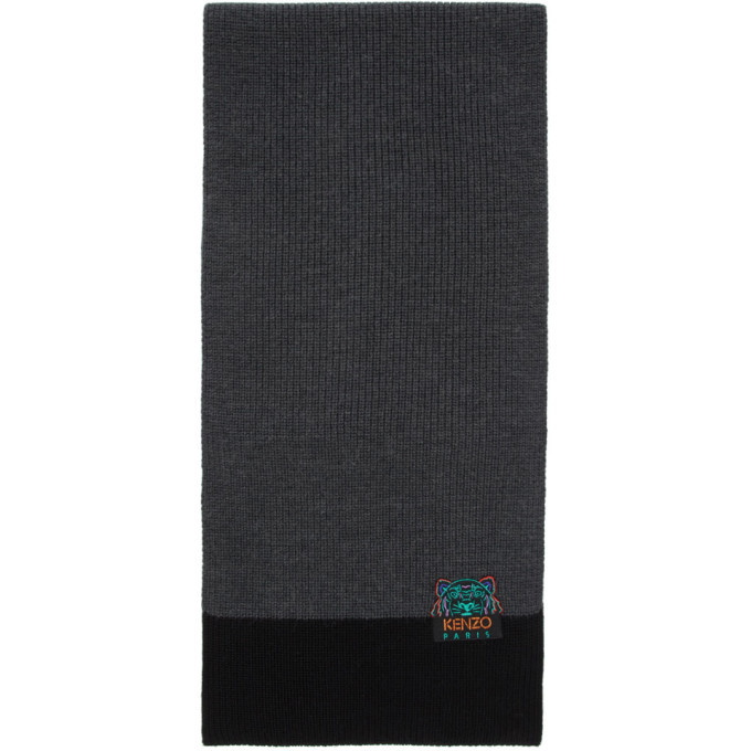 Photo: Kenzo Grey and Black Limited Edition Holiday Wool Two-Tone Tiger Scarf