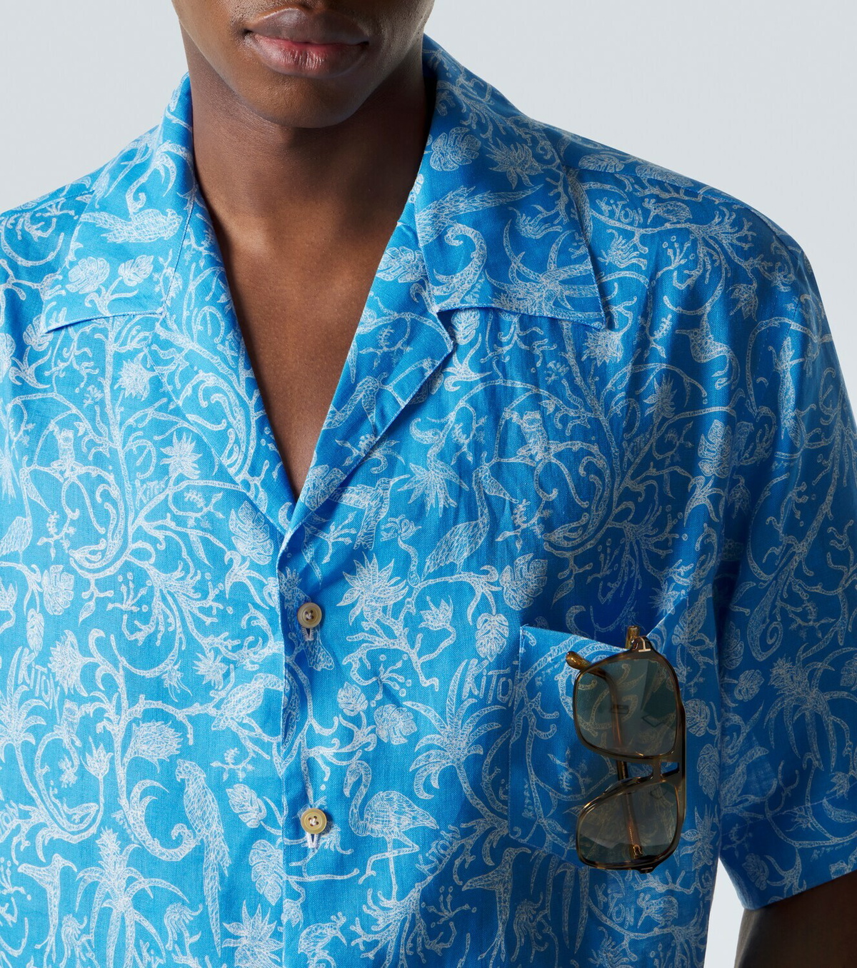 Kiton Printed linen bowling shirt
