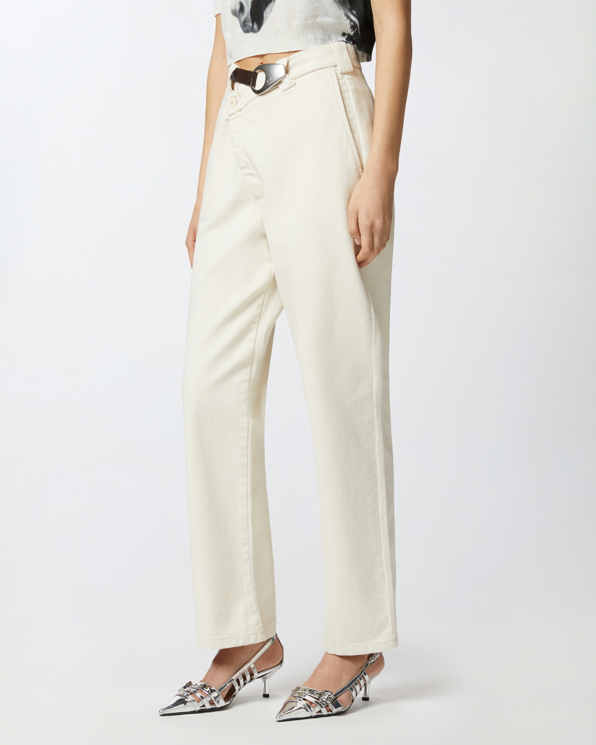 Pinko Reimagine By Pinko X Patrick Mc Dowell Trousers With Crossover And Belt Birch Beige