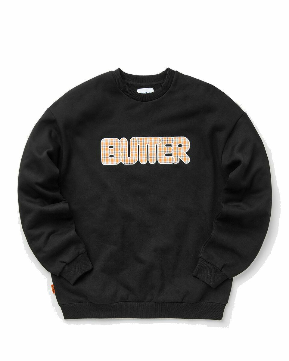 Photo: Butter Goods Plaid Applique Crewneck Sweatshirt Black - Mens - Sweatshirts
