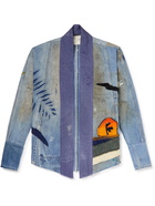 Greg Lauren - Embroidered Patchwork Cotton and Wool-Blend Denim Shirt - Blue