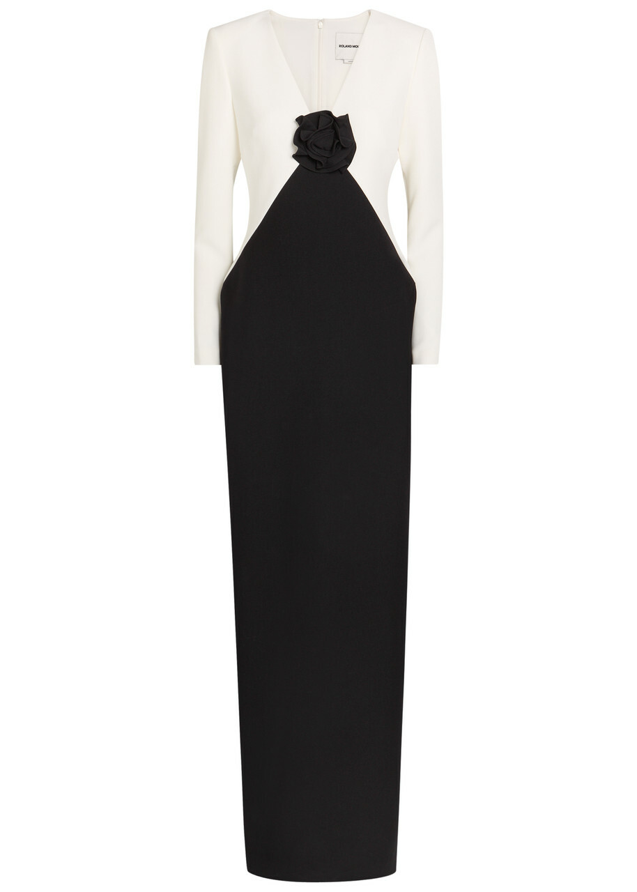 Roland Mouret Colour-blocked Crepe Maxi Dress Black