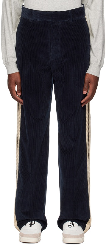 Photo: Palm Angels Navy Four-Pocket Trousers
