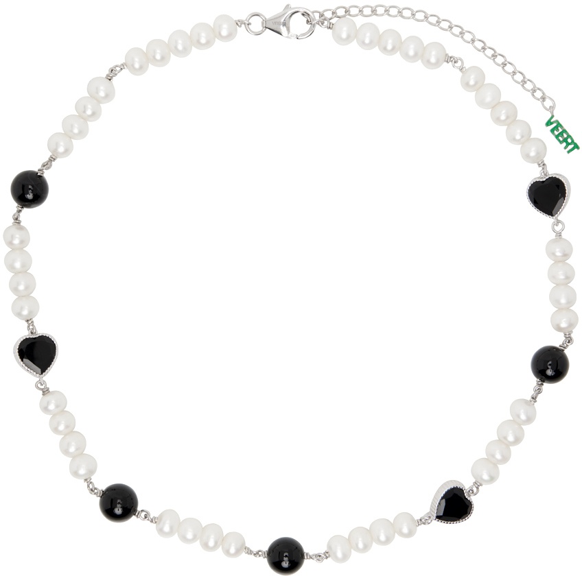 Photo: VEERT SSENSE EXCLUSIVE White & Black Heart Pearl Necklace