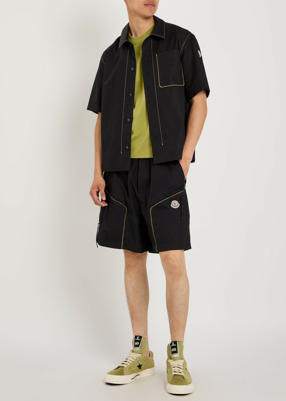 Moncler Logo Contrast-stitch Cotton-poplin Shorts Black