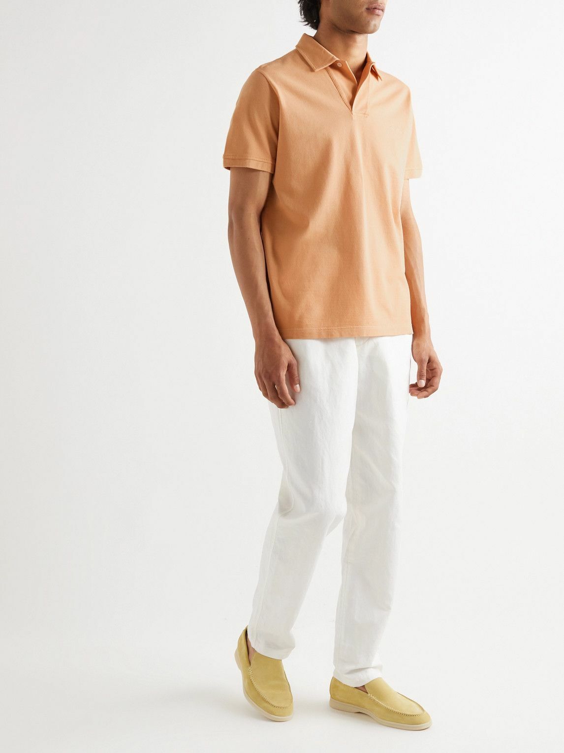 Loro Piana コットンオレンジポロシャツ 半袖 S サイズ ロロピアーナ Loro Piana コットン 鹿の子 ポロシャツ