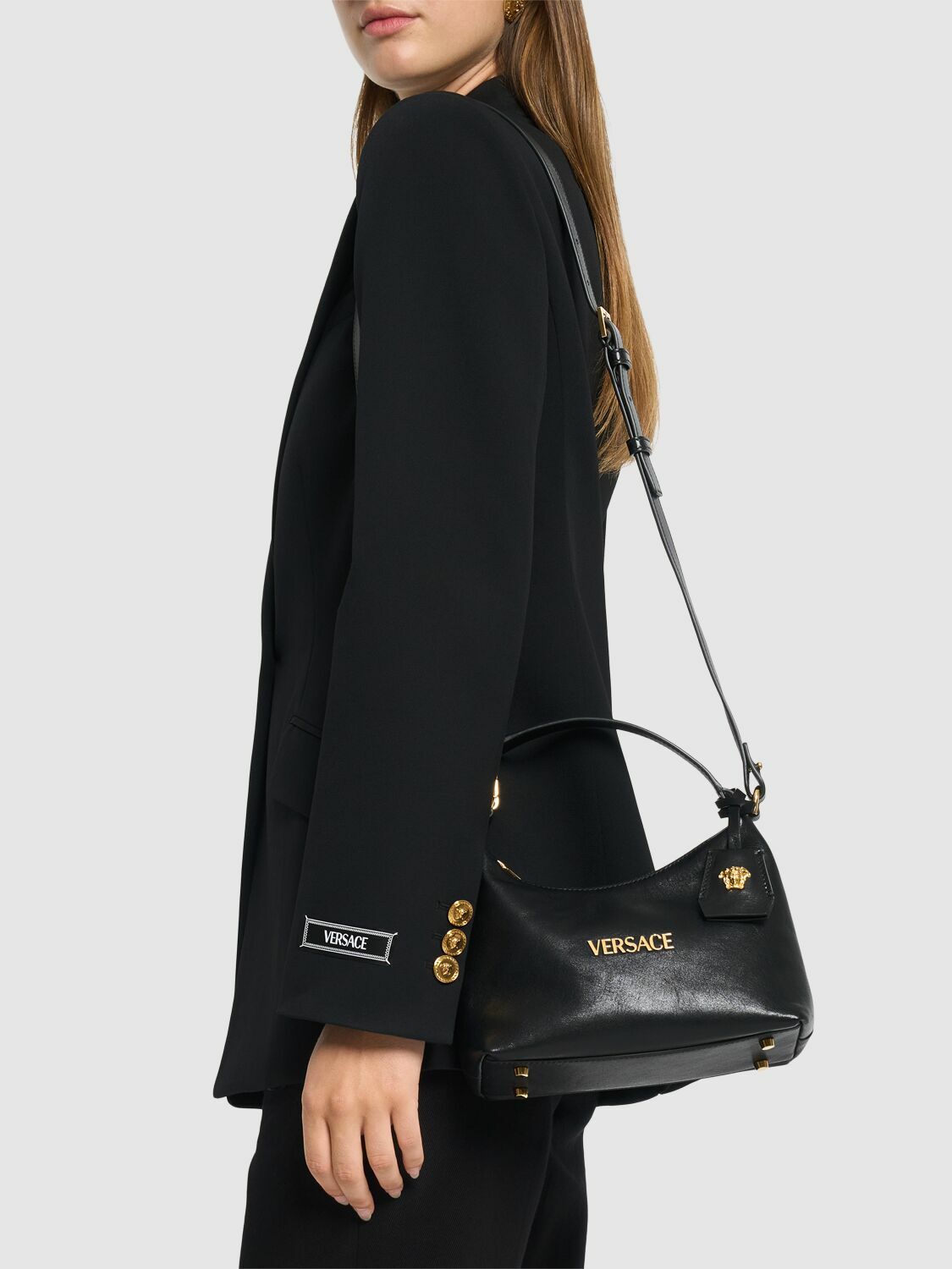VERSACE Versace Tag Leather Hobo Bag Versace