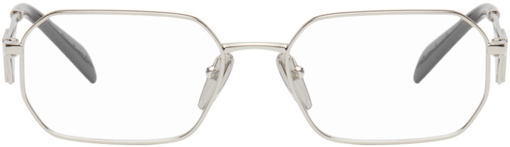 Photo: Prada Eyewear Silver Rectangular Glasses
