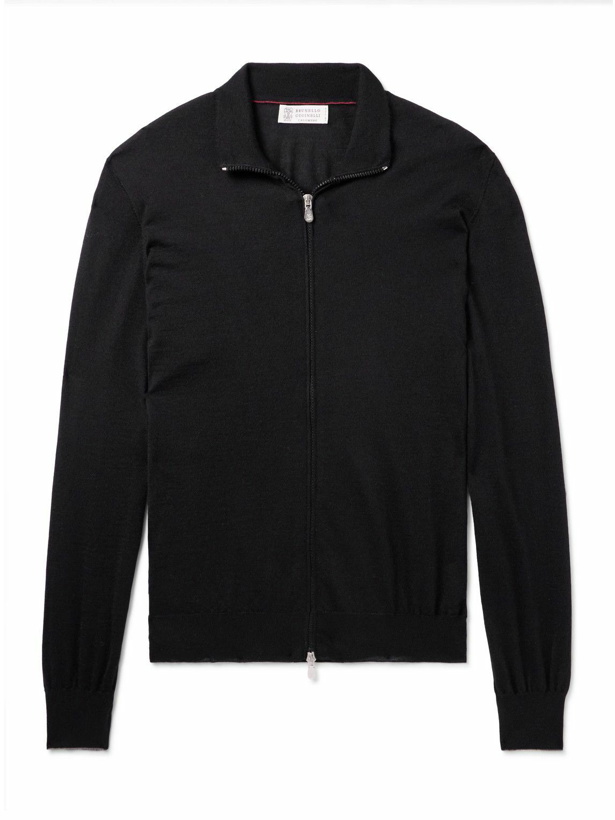 Photo: Brunello Cucinelli - Cashmere and Silk-Blend Zip-Up Sweater - Black
