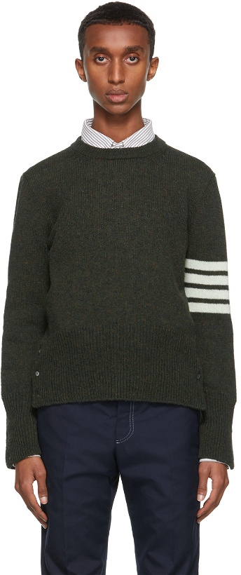 Photo: Thom Browne Green Shetland Wool 4-Bar Classic Sweater
