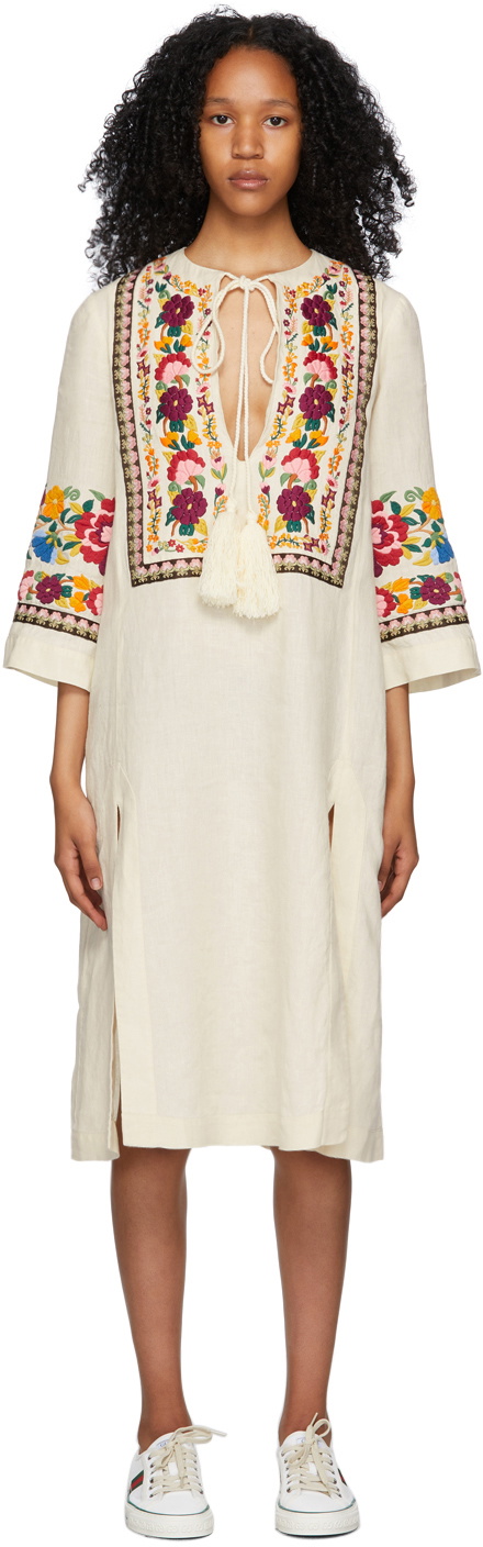 oversættelse Frustration sende Gucci Off-White Embroidered Floral Dress Gucci