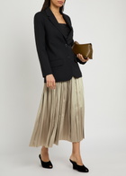 Joseph Rabat Pleated Satin Midi Skirt Beige