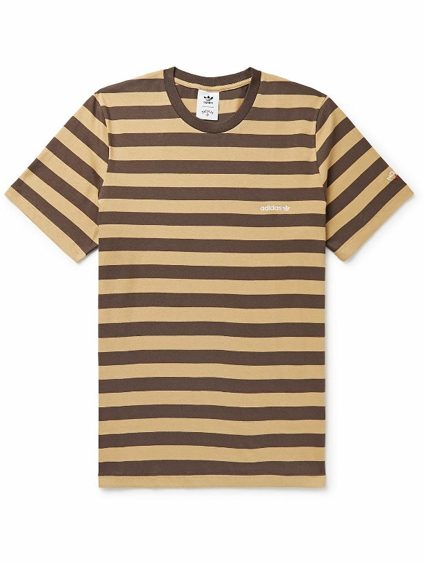 Photo: adidas Consortium - Noah Logo-Embroidered Striped Cotton-Jersey T-Shirt - Yellow