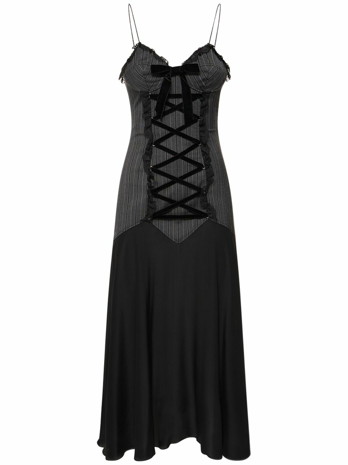 ALESSANDRA RICH - Pinstripe Wool Lace-up Midi Dress Alessandra Rich