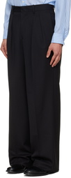 TONYWACK Black Wool Double-Pleated Wide Trousers